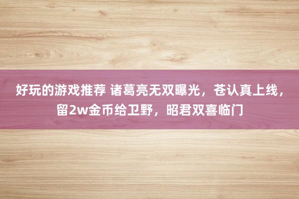 好玩的游戏推荐 诸葛亮无双曝光，苍认真上线，留2w金币给卫野，昭君双喜临门